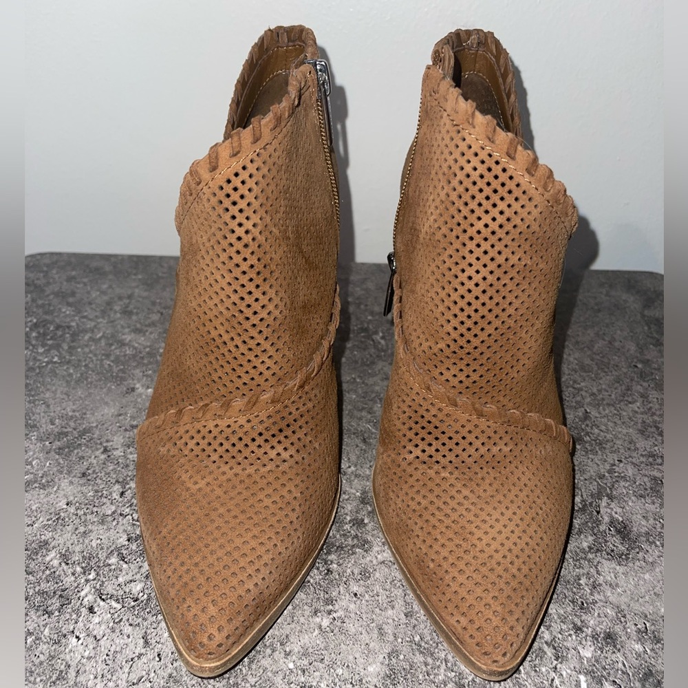 Vince Camuto Brown Suede Chunky Heel Ankle Bootie